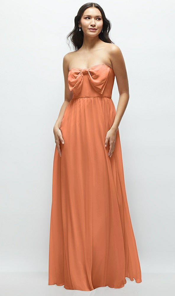 Front View - Sweet Melon Strapless Chiffon Maxi Dress with Oversized Bow Bodice