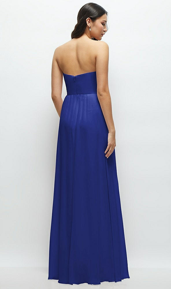 Back View - Cobalt Blue Strapless Chiffon Maxi Dress with Oversized Bow Bodice