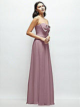 Side View Thumbnail - Dusty Rose Strapless Chiffon Maxi Dress with Oversized Bow Bodice
