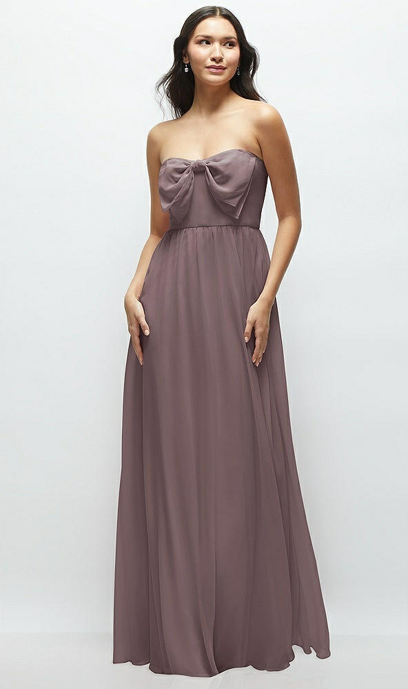 Front View - French Truffle Strapless Chiffon Maxi Dress with Oversized Bow Bodice