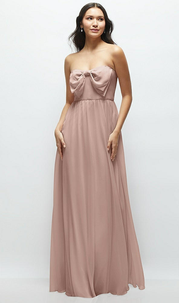 Front View - Neu Nude Strapless Chiffon Maxi Dress with Oversized Bow Bodice