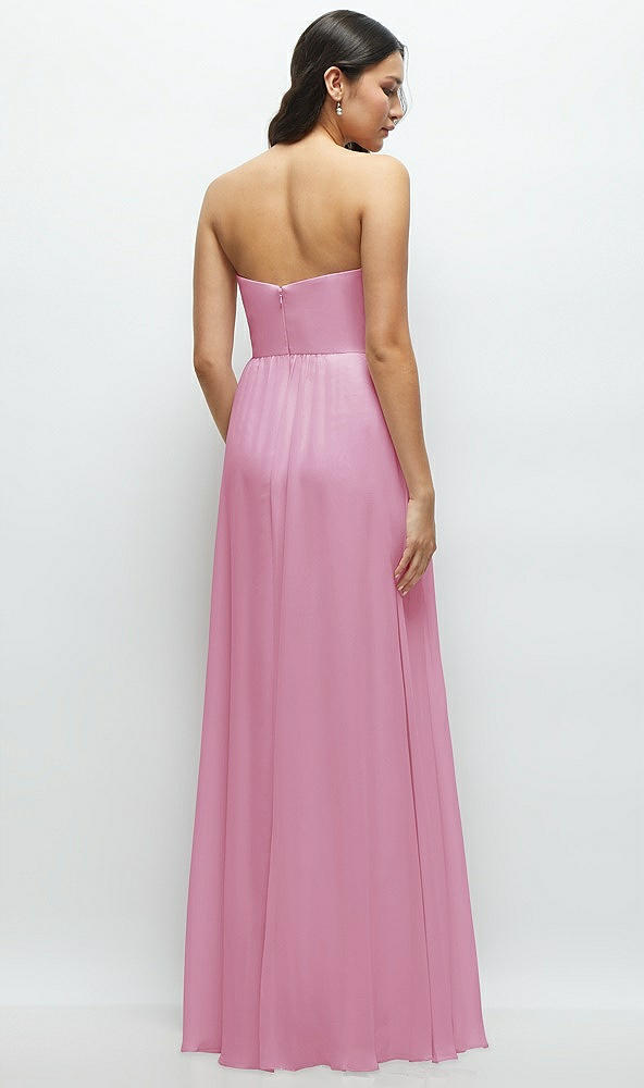Back View - Powder Pink Strapless Chiffon Maxi Dress with Oversized Bow Bodice
