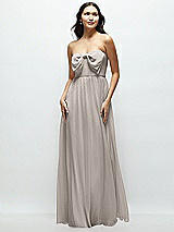 Front View Thumbnail - Taupe Strapless Chiffon Maxi Dress with Oversized Bow Bodice