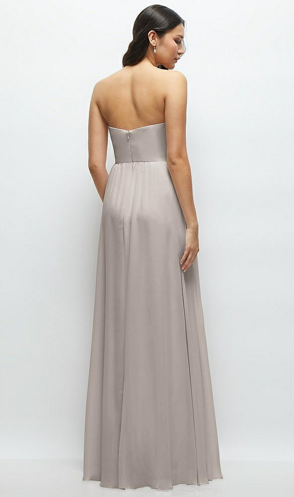 Back View - Taupe Strapless Chiffon Maxi Dress with Oversized Bow Bodice