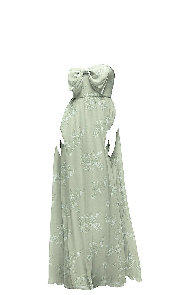 Front View - Vintage Primrose Sage Strapless Chiffon Maxi Dress with Oversized Bow Bodice