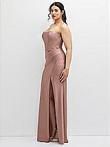 Side View Thumbnail - Neu Nude Strapless Stretch Satin Corset Dress with Draped Column Skirt