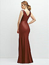 Rear View Thumbnail - Auburn Moon Draped Wrap Stretch Satin Mermaid Dress with Horsehair Hem