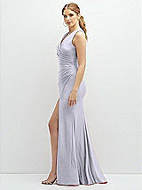 Side View Thumbnail - Silver Dove Draped Wrap Stretch Satin Mermaid Dress with Horsehair Hem
