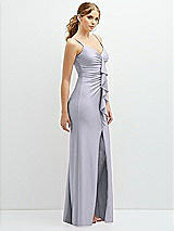 Side View Thumbnail - Silver Dove Rhinestone Strap Stretch Satin Maxi Dress with Vertical Cascade Ruffle