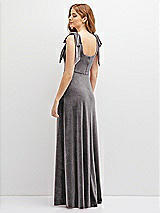 Rear View Thumbnail - Caviar Gray Square Neck Velvet Maxi Dress with Bow Shoulders