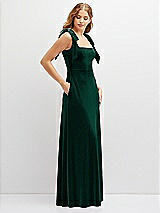 Side View Thumbnail - Evergreen Square Neck Velvet Maxi Dress with Bow Shoulders