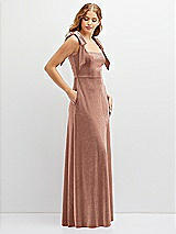 Side View Thumbnail - Tawny Rose Square Neck Velvet Maxi Dress with Bow Shoulders