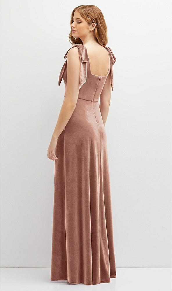 Back View - Tawny Rose Square Neck Velvet Maxi Dress with Bow Shoulders