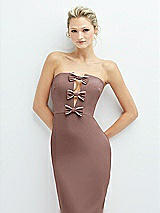 Alt View 1 Thumbnail - Sienna Rhinestone Bow Trimmed Peek-a-Boo Deep-V Midi Dress with Pencil Skirt