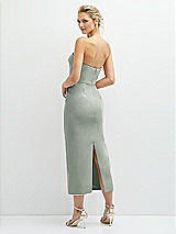Rear View Thumbnail - Willow Green Rhinestone Bow Trimmed Peek-a-Boo Deep-V Midi Dress with Pencil Skirt