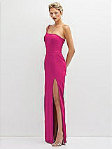 Side View Thumbnail - Think Pink Sleek One-Shoulder Crepe Column Dress with Cut-Away Slit