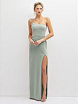 Front View Thumbnail - Willow Green Sleek One-Shoulder Crepe Column Dress with Cut-Away Slit