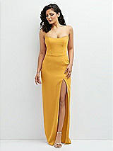 Front View Thumbnail - NYC Yellow Sleek Strapless Crepe Column Dress with Cut-Away Slit
