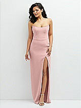 Front View Thumbnail - Rose - PANTONE Rose Quartz Sleek Strapless Crepe Column Dress with Cut-Away Slit