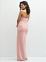 Rear View Thumbnail - Rose - PANTONE Rose Quartz Sleek Strapless Crepe Column Dress with Cut-Away Slit
