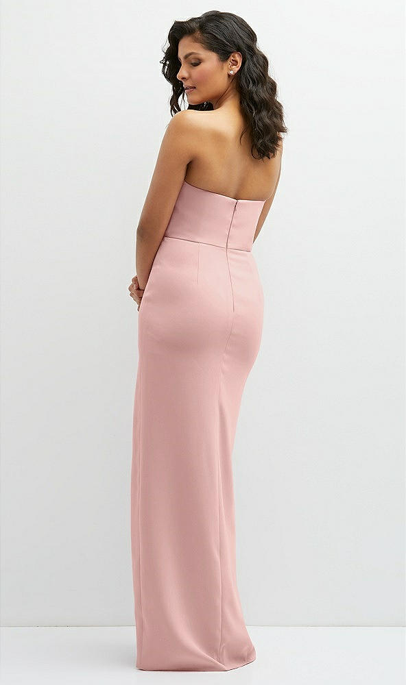 Back View - Rose - PANTONE Rose Quartz Sleek Strapless Crepe Column Dress with Cut-Away Slit