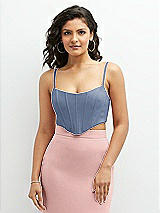 Front View Thumbnail - Larkspur Blue Crepe Mix-and-Match Midriff Corset Top 