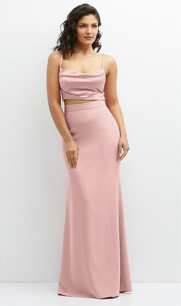 Front View - Rose - PANTONE Rose Quartz Crepe Mix-and-Match High Waist Fit and Flare Skirt