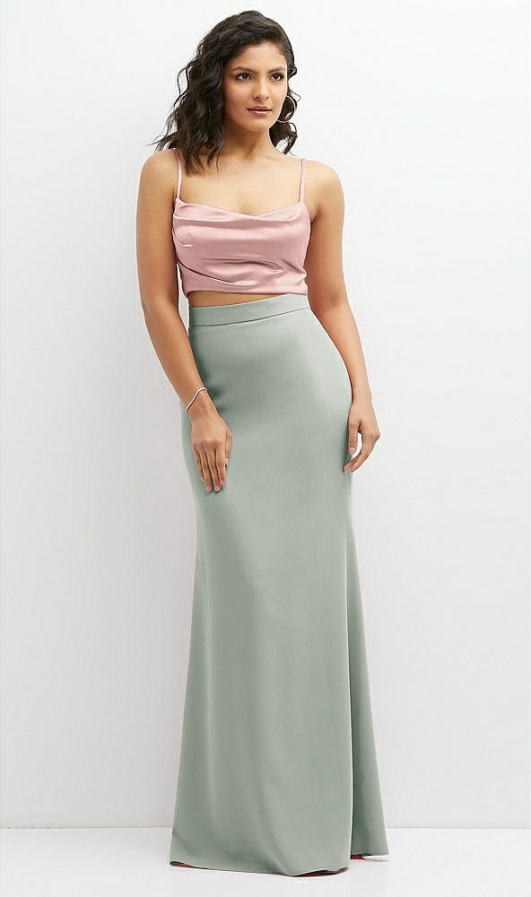 Front View - Willow Green Crepe Mix-and-Match High Waist Fit and Flare Skirt