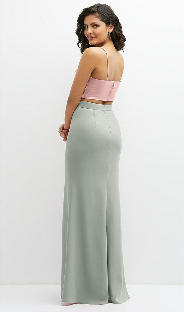 Back View - Willow Green Crepe Mix-and-Match High Waist Fit and Flare Skirt
