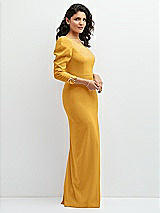 Side View Thumbnail - NYC Yellow 3/4 Puff Sleeve One-shoulder Maxi Dress with Rhinestone Bow Detail