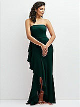 Front View Thumbnail - Evergreen Strapless Crepe Maxi Dress with Ruffle Edge Bias Wrap Skirt