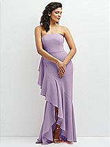 Front View Thumbnail - Pale Purple Strapless Crepe Maxi Dress with Ruffle Edge Bias Wrap Skirt