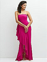 Front View Thumbnail - Think Pink Strapless Crepe Maxi Dress with Ruffle Edge Bias Wrap Skirt