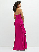 Rear View Thumbnail - Think Pink Strapless Crepe Maxi Dress with Ruffle Edge Bias Wrap Skirt