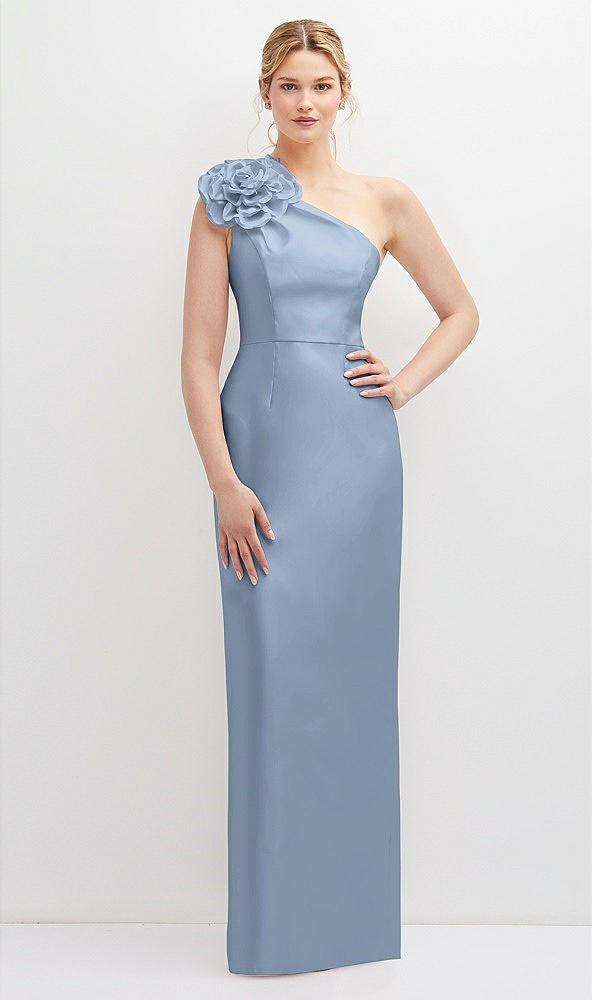 Front View - Cloudy Oversized Flower One-Shoulder Satin Column Dress