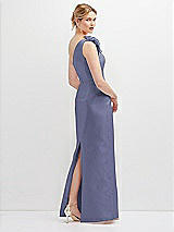 Rear View Thumbnail - French Blue Oversized Flower One-Shoulder Satin Column Dress