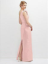 Rear View Thumbnail - Rose - PANTONE Rose Quartz Oversized Flower One-Shoulder Satin Column Dress