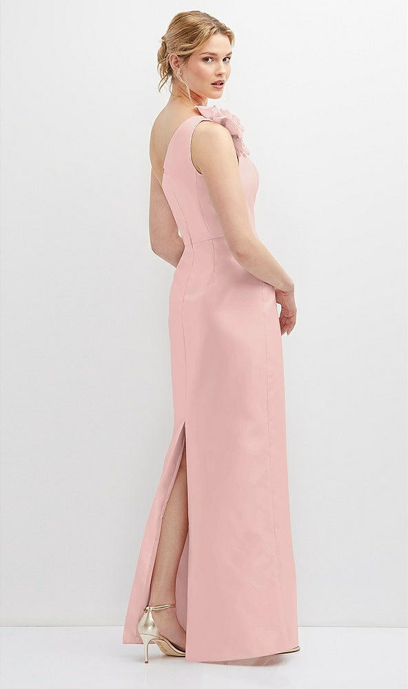 Back View - Rose - PANTONE Rose Quartz Oversized Flower One-Shoulder Satin Column Dress