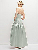 Rear View Thumbnail - Willow Green Strapless Fitted Satin High Low Dress with Shirred Ballgown Skirt