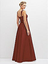 Rear View Thumbnail - Auburn Moon Lace-Up Back Bustier Satin Dress with Full Skirt and Pockets