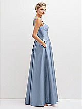 Side View Thumbnail - Cloudy Lace-Up Back Bustier Satin Dress with Full Skirt and Pockets