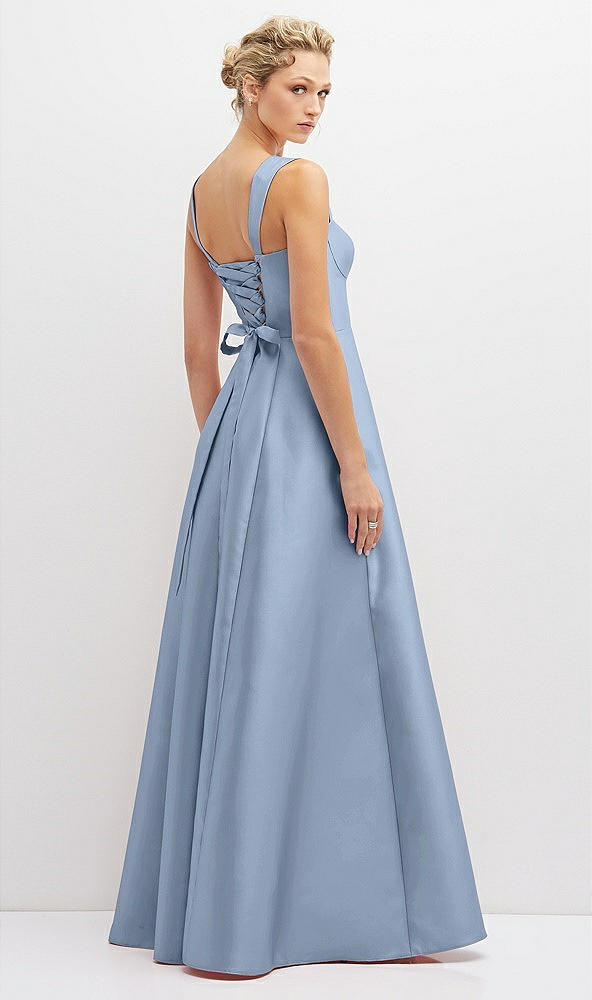 Back View - Cloudy Lace-Up Back Bustier Satin Dress with Full Skirt and Pockets