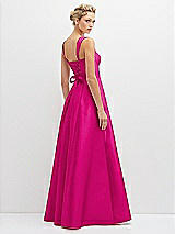 Rear View Thumbnail - Think Pink Lace-Up Back Bustier Satin Dress with Full Skirt and Pockets