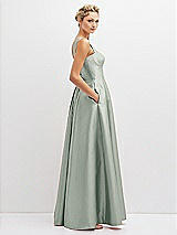 Side View Thumbnail - Willow Green Lace-Up Back Bustier Satin Dress with Full Skirt and Pockets