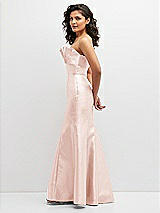 Side View Thumbnail - Blush Strapless Satin Fit and Flare Dress with Crumb-Catcher Bodice
