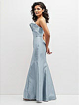 Side View Thumbnail - Mist Strapless Satin Fit and Flare Dress with Crumb-Catcher Bodice