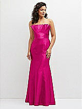 Front View Thumbnail - Think Pink Strapless Satin Fit and Flare Dress with Crumb-Catcher Bodice