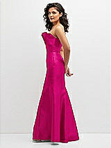 Side View Thumbnail - Think Pink Strapless Satin Fit and Flare Dress with Crumb-Catcher Bodice