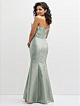 Rear View Thumbnail - Willow Green Strapless Satin Fit and Flare Dress with Crumb-Catcher Bodice