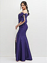 Side View Thumbnail - Grape Off-the-Shoulder Bow Satin Corset Dress with Fit and Flare Skirt